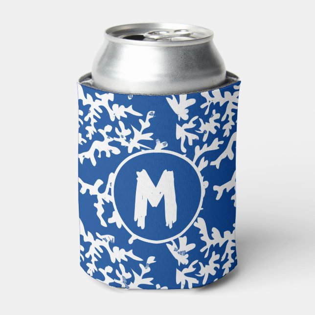 Enfriador De Latas Blanco azul de arrecife de coral personalizado (Lata Anverso)
