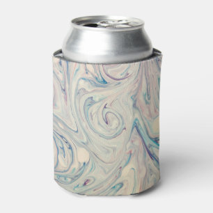 Enfriador De Latas Blanco Azul Rosa Moderno Abstracto Fluid Marbling 