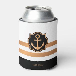 Enfriador De Latas Blanco negro y rayas doradas