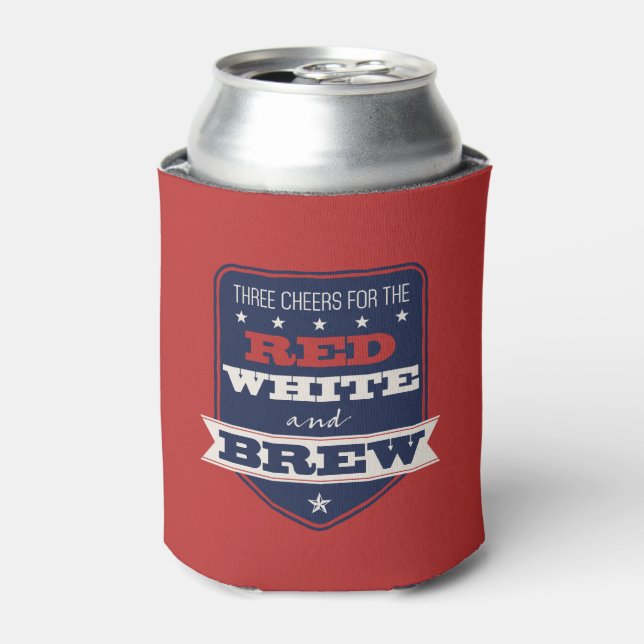 Enfriador De Latas Blanco rojo patriótico y brew personalizado (Lata Anverso)