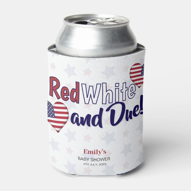 Enfriador De Latas Blanco Rojo y Vencimiento 4 de Julio Baby Shower P (Lata Anverso)