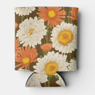 Enfriador De Latas Blanco y Naranja: Patrón floral