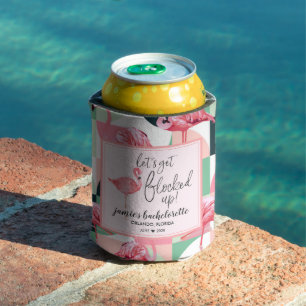 Enfriador De Latas Bloqueado   Flamingo Bachelorette Personalizada