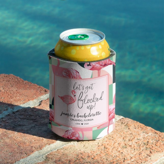 Enfriador De Latas Bloqueado | Flamingo Bachelorette Personalizada (Piscina in situ)