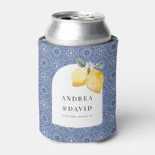 Enfriador De Latas Blue Amalfi Costa Italiana Tile Lemon Wedding Favo