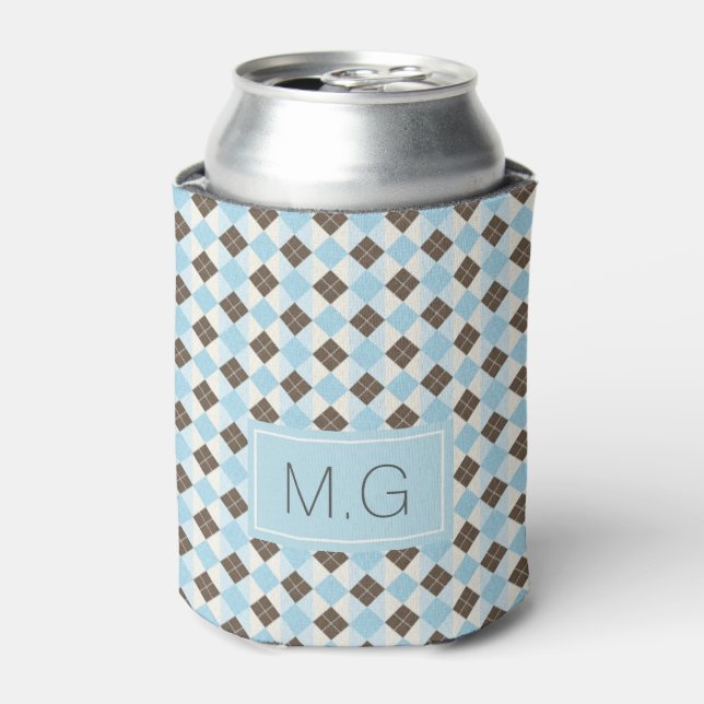 Enfriador De Latas Blue and Brown Personalised Argyle Pattern (Lata Anverso)