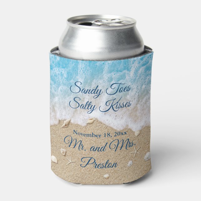 Enfriador De Latas Blue Beach Waves Sandy Toes Cooler (Lata Anverso)