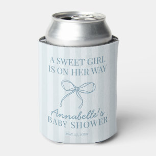 Enfriador De Latas Blue Coquette Bow Pastel Favor Baby Shower a rayas