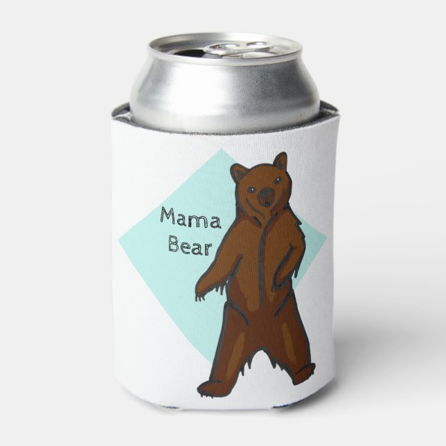 Enfriador De Latas Blue Cued Woodland Animal Mama Bear (Lata Anverso)
