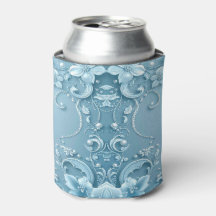 Blue Decorative Floral Can Cooler
