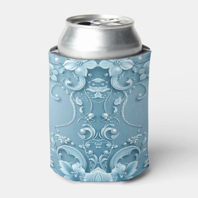 Enfriador De Latas Blue Decorative Floral Can Cooler (Lata Anverso)