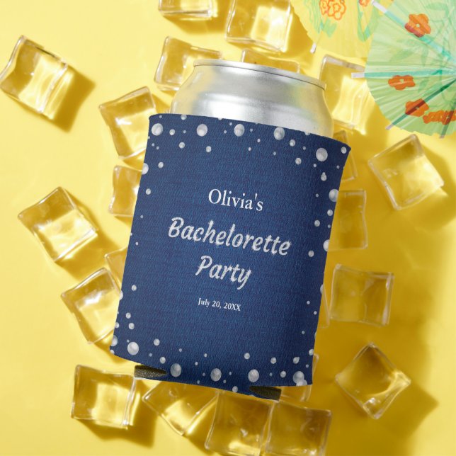 Enfriador De Latas Blue Denim Diamonds Pearls Bachelorette Party (Verano in situ)