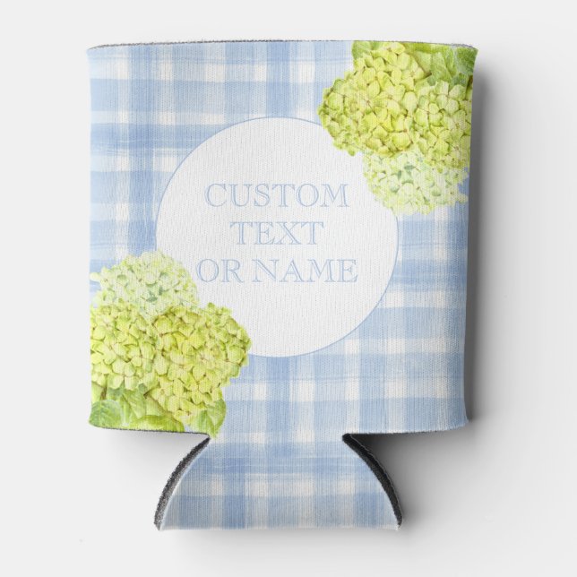 Enfriador De Latas Blue Gingham Hydrangea (Anverso)