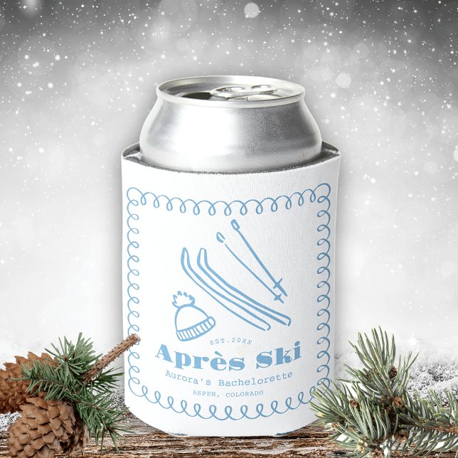 Enfriador De Latas Blue Hand Drawn Après Ski Bachelorette Weekend (Subido por el creador)