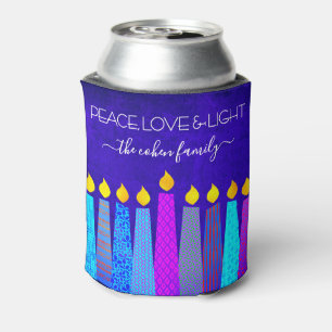 Enfriador De Latas Blue Hanukkah Menorah Candle Peace Love Light Name