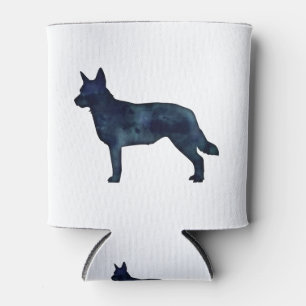 Enfriador De Latas Blue Heeler Perro Raza Silhouette Black Watercolor
