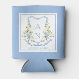 Enfriador De Latas Blue Hydrangea Crest Monogram Can Holder