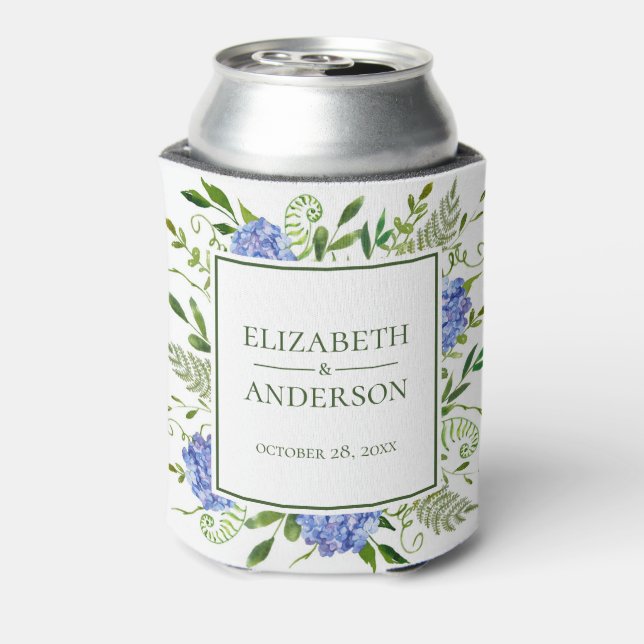 Enfriador De Latas Blue Hydrangeas Boda (Reverso de la lata)