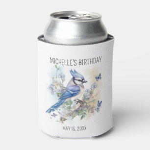 Enfriador De Latas Blue Jay Bird Flowers Springtime Birday Name