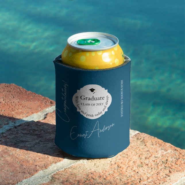 Enfriador De Latas Blue Modern Graduate Felicitaciones Graduación (Piscina in situ)