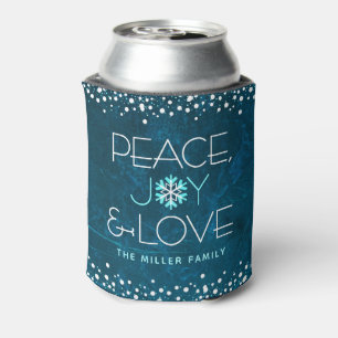 Enfriador De Latas Blue Peace Joy Love Holiday Bold Moderno Snowflake