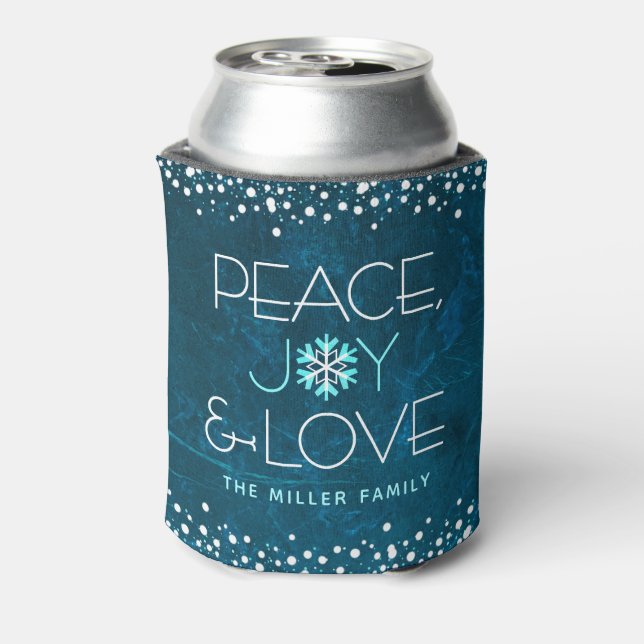 Enfriador De Latas Blue Peace Joy Love Holiday Bold Moderno Snowflake (Reverso de la lata)