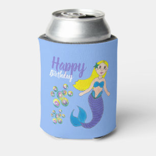 Enfriador De Latas Blue Purple Ocean Mermaid Bubbles fiesta de cumple