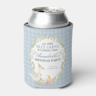 Enfriador De Latas Blue Silly Goose Floral Gingham Birthday Favor