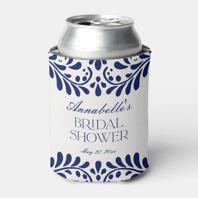 Enfriador De Latas Blue Talavera Tile Español Fiesta Bridal Ducha (Lata Anverso)