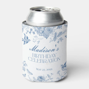 Enfriador De Latas Blue Toile De Jouy Vintage Floral Birthday Favor