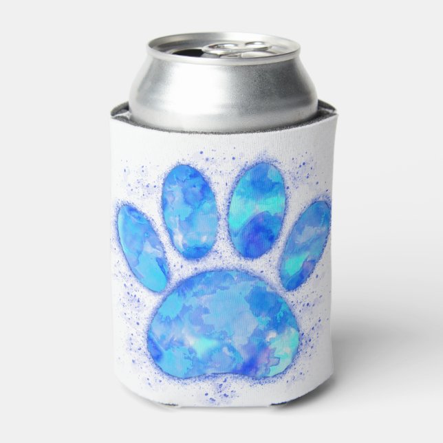 Enfriador De Latas Blue Watercolor Dog Paw Print (Lata Anverso)
