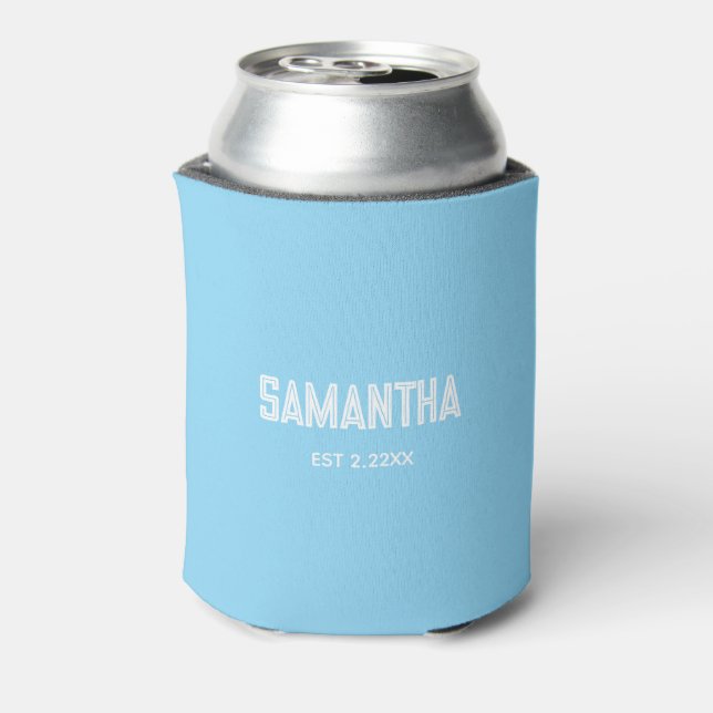Enfriador De Latas Blue &white monogram name Cooler (Reverso de la lata)
