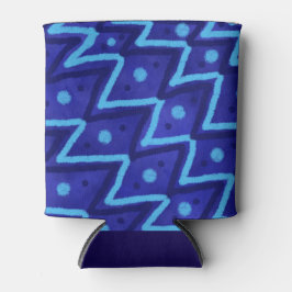 Enfriador De Latas Blue Zig Zags Dots Funky Pattern