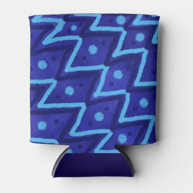Enfriador De Latas Blue Zig Zags Dots Funky Pattern  (Anverso)