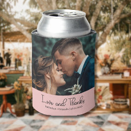 Enfriador De Latas Blush Pink Elegant Wedding Love and Thanks Photo