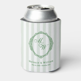 Enfriador De Latas Boda Amalfi Coast Sage Stripe Monograma