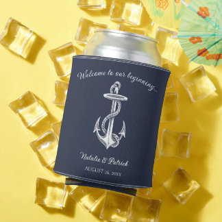 Enfriador De Latas Boda Ancla Náutica Azul Marinho