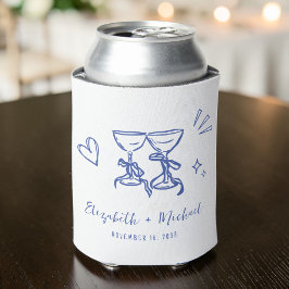 Enfriador De Latas Boda Azul Romántica y Caprichosa a Mano