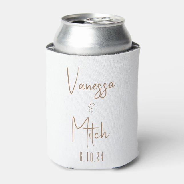 Enfriador De Latas boda blanco dorado personalizado (Lata Anverso)