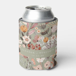 Enfriador De Latas Boda Boho Floral Personalizada Verde Salvia Rústic