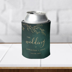 Enfriador De Latas Boda Botánica Elegante Emeralda Verde y Oro