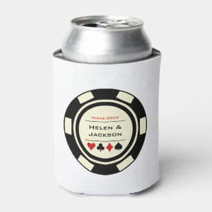 Enfriador De Latas Boda Casino Poker Chip Black Cream White Vegas