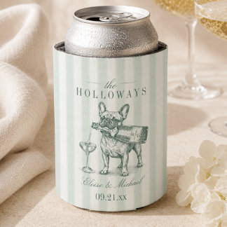 Enfriador De Latas Boda Champán Bulldog Francés Raya Verde Salvia