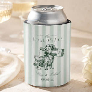 Enfriador De Latas Boda Champán Dachshund Raya Verde Salvia