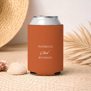 Enfriador De Latas Boda Clásica Chic Terracota Caligrafía