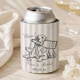 Enfriador De Latas Boda Clásica de Raya con Golden Retriever