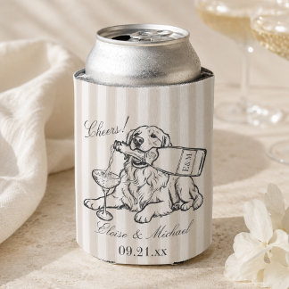 Enfriador De Latas Boda Clásica de Raya con Golden Retriever
