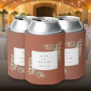 Enfriador De Latas Boda con follaje de vegetación de terracota