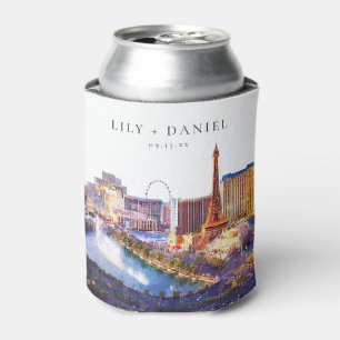Enfriador De Latas Boda con horizonte de Las Vegas en acuarela