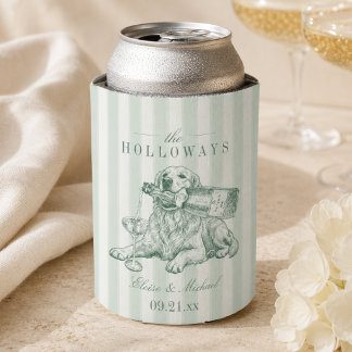 Enfriador De Latas Boda con perro retriever dorado de raya verde salv